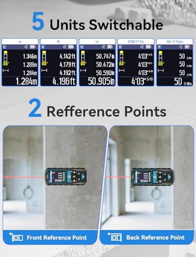Laser Meter 50M, RockSeed HD IPS Display Digital Laser Distance Meter with Electric Angle Sensor, Portable Laser Rangefinder with 5 Units, Distance/Area/Volume/Pythagorean Measurement, etc.