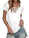 DREAGAL Women's Eyelet Lace Up Short Sleeve Top White Small