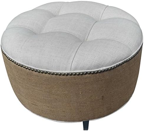 Design 59 inc- Linen and Burlap Ottoman, 24" Round