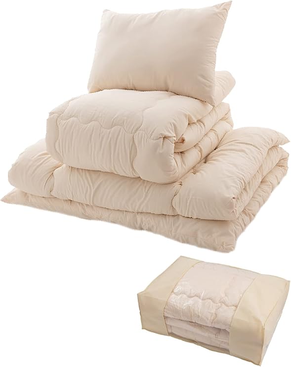 Amazon ナイスデイ 布団セット ほこりの出にくい ふとん ベーシック 簡易版 4点 セット 掛布団 敷布団 枕 収納袋 セミダブル 布団 アイボリー カバー なし 快適 洗える 寝具 掛 敷 まくら 布団セット オンライン通販