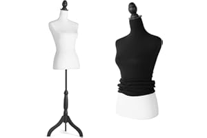 Encomle Dress Form Female Mannequin, Height Adjustable White Mannequin Body with Removable Black Torso Cover for Sewing, Display, 2-in-1