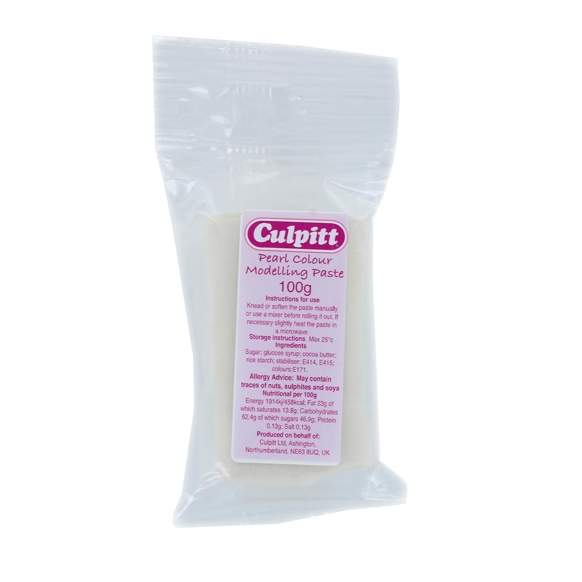 CULPITT Metallic Colour Food Modelling Pastes, Sugar Paste for Celebration Cake Models, Hearts, Stars, Flowers, Leaves - Pearl 100g