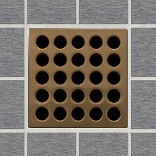 Ebbe E4408 Square Shower Drain Grate, Brushed Bronze + Ebbe E4400 Drain Riser Black Bundle