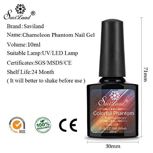 6 Pcs Soak Off Gel Nail Polish Set, Saviland Phantom Chameleon Gel Glitter Sparkly Polish UV LED Nail Art Kit 10ml