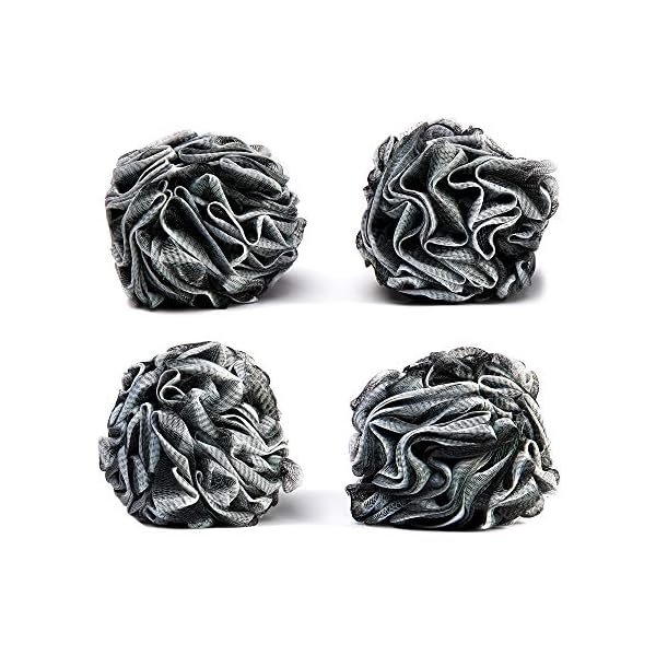 TranquilBeauty-Bath-Loofah-Shower-Scrunchie-Set-of-4-Black-Mesh-Shower-Puffs-Exfoliating-Charcoal-Shower-Scrub-Shower-Pouf-For-Body-Back-Luxury-Shower-Sponge-Body-Puff-Bathing-Accessory TranquilBeauty Shower Sponge/Shower Puff - Set of 4 Sponges Bath - Gently exfoliate your body with our bath sponge for…