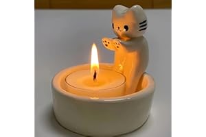 1PC Ceramic Cat Candle Holder Encaustic Finish Cute Kitten Figurine Tabletop Decor for Christmas Halloween Valentine Home Off