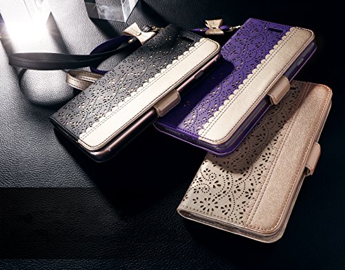 WWW iPhone Xs Max (6.5 inch) 2018 Case, [Luxurious Romantic Carved Flower] Leather Wallet Case with [Inside Makeup Mirror] and [Kickstand Feature] for iPhone Xs Max 6.5'' (2018 Released) Navy Blue - Thumbnail 7
