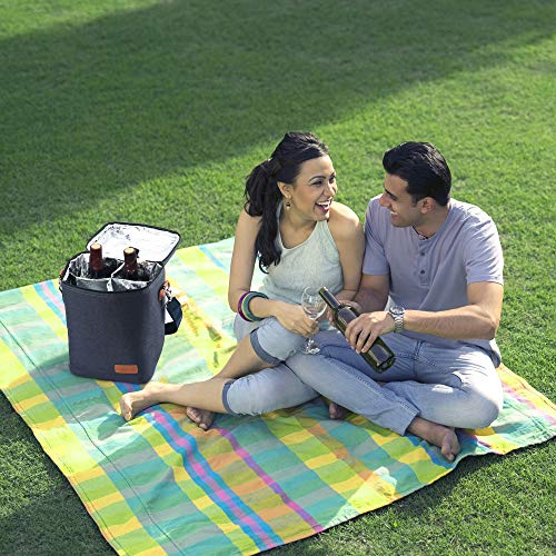 Insulated Wine Carrier Tote - Samshow 4 Bottle Wine Carrier with Shoulder Strap, Padded Protection, and Corkscrew for Travel, Camping and Picnic, Perfect Wine Lover (dark blue)