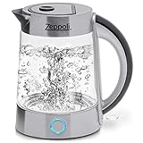Zeppoli Electric Kettle (BPA Free) - Fast Boiling Glass Tea Kettle (1.7L) Cordless, Stainless Steel Finish Hot Water Kettle – Glass Tea Kettle, Tea Pot – Hot Water Heater Dispenser