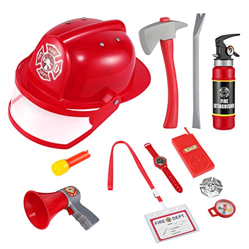 Firefighter toys, Magicfly 11 Pcs Fireman Gear Fireman Costume Role Play Toy with Helmet and Accessories for Christmas, Party