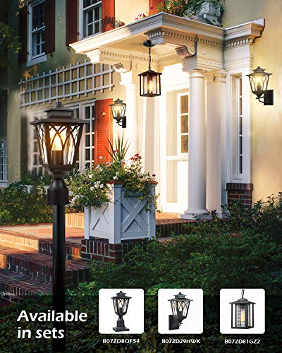 JAZAVA Outdoor Post Light Mounted Fixtures, Exterior Post Lantern LED Street Light with 3-Inch Pier Mount Base One-Light for Patio, Black Finish with Seeded Glass