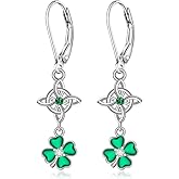 Talonior Shamrock Earrings Stud St Patricks Day Earrings for Women Sterling Silver Four Leaf Clover Celtic Good Lucky Irish Gifts