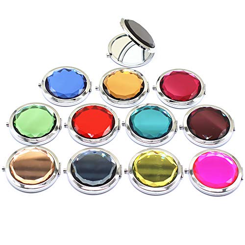 TANG SONG 12Pcs Different Colors Double Compact Cosmetic Makeup Round Pocket Purse Magnification Jewel Mirror