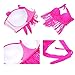 Spring Fever Women Plus Size High Waist Retro Braided Fringe Top Two Piece Swimwear Swimsuit Bikini Set E Rose Pink XXX-Large
