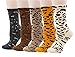 Bienvenu 5 Pairs Leopard Print Stockings Abstract Zebra Animal Colorful Funny Warm Casual Knit Socks for Women, Yellow
