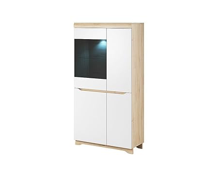 Vitrine Vitrinenschrank AVALLON mit LED beleuchtung (Buche Ibsen / Weiß matt)