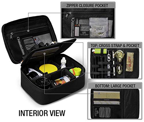 Smell Proof Case + Grinder Card | Durable Water Repellent Odor Proof Smell Proof Bag Container with Combination Lock for your Stash & Smelly Accessories: Pipe, Vape, Rolling Papers (Black)