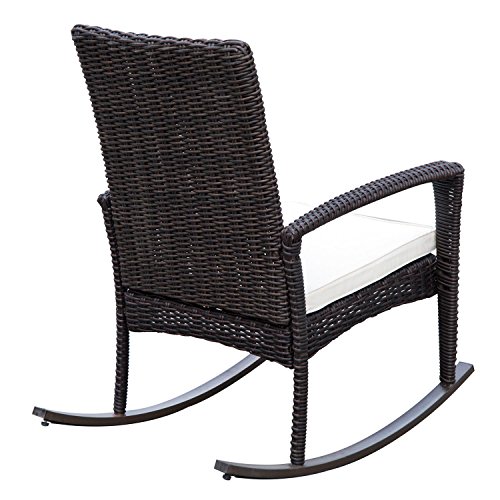 Outsunny Schaukelstuhl Schwingsessel Gartenstuhl mit Kissen, Polyrattan+Metall, Schwarz+Creme, 66 x 88 x 98 cm – Bild 6