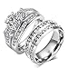 LOVERSRING Couple Ring Bridal Set His Hers White Gold Plated CZ Stainless Steel Wedding Ring Band Set