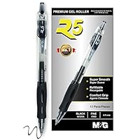 M&G R5 Retractable Gel Ink Roller Ball Pens, Fine Point, 0.7mm Gel Ink Ballpoint Pens, Black Ink Refillable & Premium Comfort Grip 12-Pack (AGP12371)