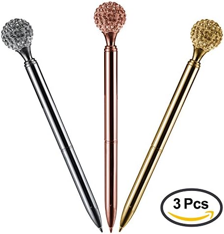 YZDING 3 Pcs Crystal Pen with Big Diamond ,Color :Gold,Rose Gold,Silver, Metal Ballpoint Pen For School Office Supplies And Gift, Black Ink