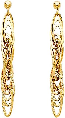 14k Yellow Gold Interlocked Handcrafted Discs Linear Earrings