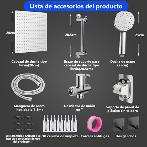 GALASALA Regaderas para Baño de Alta Presión, Regadera Doble para baño con Cabezal de Ducha de Lluvia de 8'' y Regaderas de Teléfono para Bano de 5 Modos con regadera, para Hogar y Hotel (Cromo)