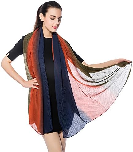 Women Lightweight Gradient Color Sunscreen Shawls ,Gzcvba Summer Silk Feeling Scarf (Navy+Orange+Tarmac)