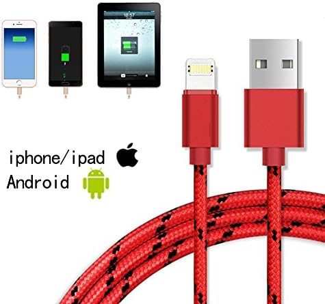 2-1Multifunction Lightning USB Cable,Jiaoly Braided Nylon Rope Data Cable Support for Apple and Android Systems Double Side can Charge and Fast Data Transfer (Red)