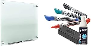 Quartet Glass Whiteboard, 4' x 3', Frosted Surface, Infinity (G4836F) & Dry Erase Markers Accessory Kit, 4 Chisel Point EnduraGlide Dry Erase Markers, an Eraser & Cleaning Spray (5001M-4SK)