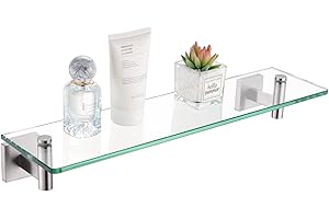 KOKOSIRI Floating Shelf Bathroom Wall Mount Shelves 20-Inch for Bedroom, Living Room, Kitchen, Storage Hanging Rack Brushed Stainless Steel B1105BR-L20