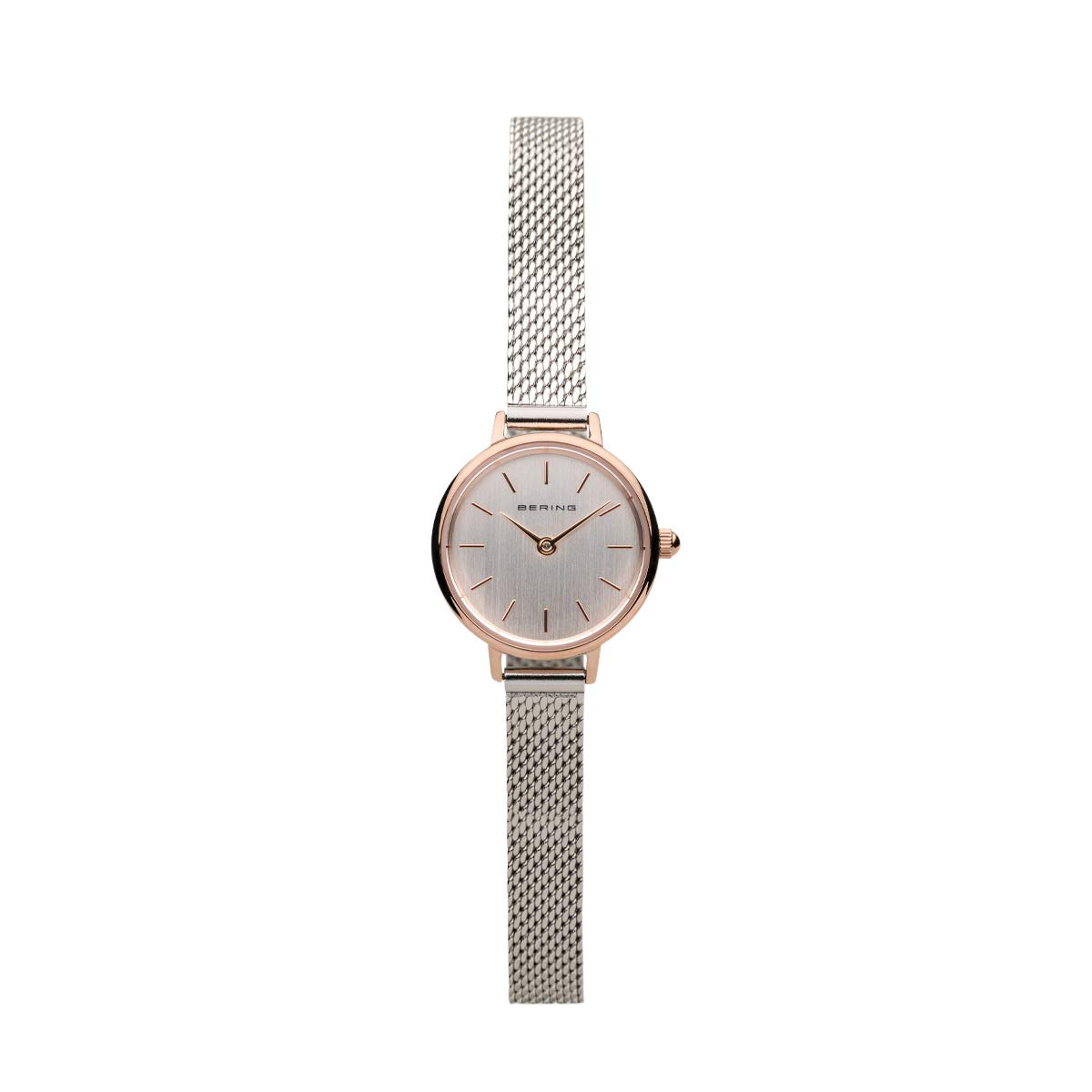 BERING Women's Quartz Watch, 22 mm Rose-Gold Stainless-Steel Case and Silver Dial, Milanese Strap, Sapphire Crystal, 3 ATM, 11022-064