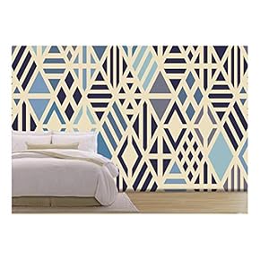 Geometric Seamless Pattern with Rhombuses in Blue Trend Colors. Vector Background. - Removable Wall Mural | Self-Adhesive Large Wallpaper - 66x96 inches