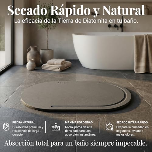ZAREK Diatomite Oval Bath Mat 60 x 39 cm – Natural Stone Bath Mat, Quick Drying and Ultra Absorbent – Non-Slip and Antibacterial Bath Mat – Diatomite Stone for Shower and Bathtub