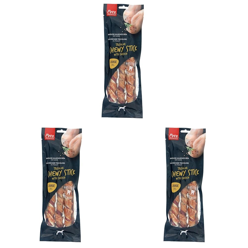 Pets Unlimited Tricolor Chewy Sticks with Chicken Large, 3pc transparent (Pack of 3)