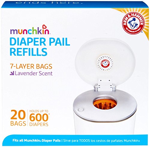 Munchkin® Arm & Hammer Diaper Pail Snap, Seal & Toss™ Refill Bags, Holds up to 600 Newborn Diapers, 20 Pack
