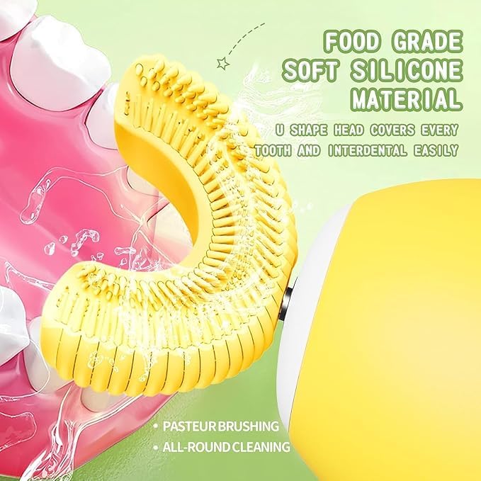 Cartoon Kids U-Shaped 360º Ultrasonic Electric Toothbrush cleaning Gift Box Set,Blue Led-Lights| IPX7 Waterproof | 5 Modes | 50s Smart Timer | 360° Full Mouth Cleaning Automatic(2-12age) (Pink)