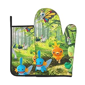 Xiaoxian Pokemon 59 Hittebestendige keukenovenhandschoenen, ovenhandschoenen en potdekselhandschoenen, veilig om te…