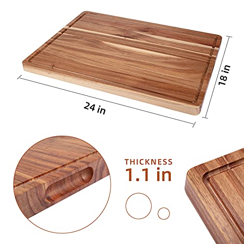 Garvee 61 x 45 cm Grande Tábua de Corte, Tábua de Madeira Acácia Utilizável Dos Dois Lados, Espessura de 3,8 cm, para Corte de Carnes, Legumes e Frutas, Marrom