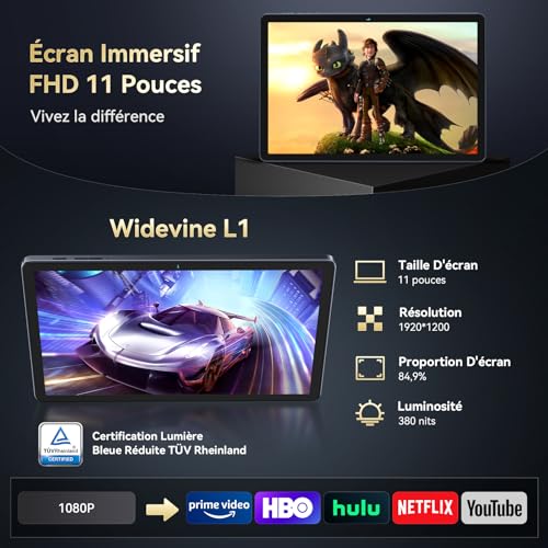 BESTTAB W90 Tablet with 11 Inch FHD SIM Card, Android 16 Tablet (OTA Update), 24GB RAM+256GB ROM, Octa-Core, 8000mAh Battery, Widevine L1 Netflix HD, 4G LTE, TÜV, 16 MP+8 MP, Face ID, GPS