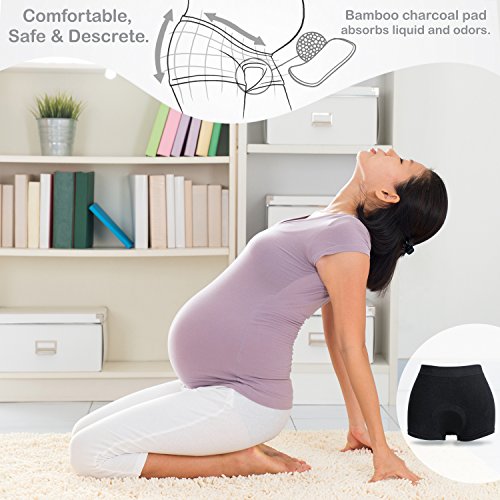 Incontinence Underwear Womens Active Brief (Black) with Super-Absorbent (14 Oz) White Bamboo Charcoal Pad. (Large)