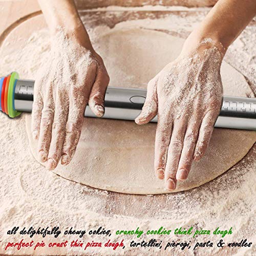 image for Adjustable Stainless Steel Rolling Pin,Evermarket Dough Roller with 4 