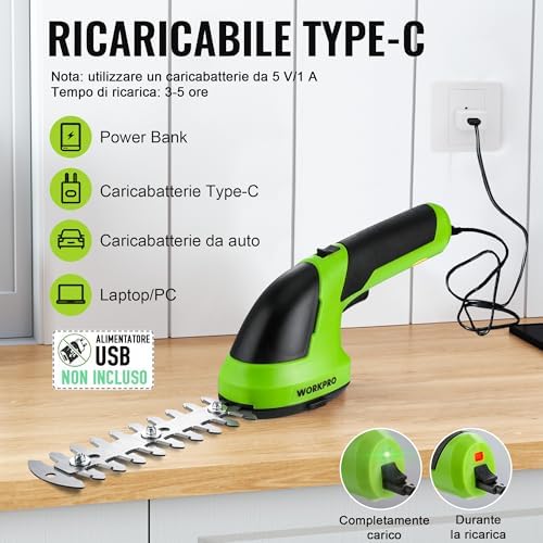 Forbici a Batteria 2 in 1, Cesoia Elettrica a Batteria al Litio 7,2V 2Ah, Larghezza di Taglio 100mm, Lunghezza di Taglio 150mm, Adatto al Giardino (Verde)