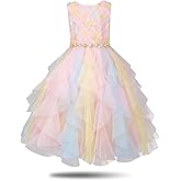 Rainbow Dress for Girls Easter Spring Lace Tulle Mesh Grils Summer Dress Flower Girls Party Dance Dress for Little Girls