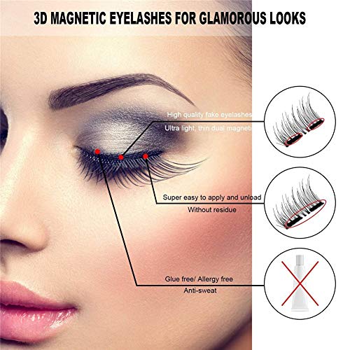 BONNIE CHOICE 8 Pcs One Two Lash Magnetic False Eyelashes 3 Magnets Eye Lashes with Applicator (2 Pairs + Applicator)