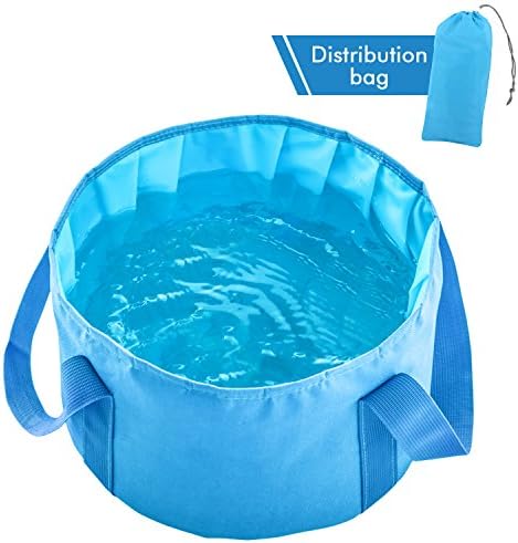 Ovinm Compact Collapsible Bucket Camping Portable Folding Water Bucket Container - Lightweight &amp; Durable - Perfect for Camping, Fishing, Picnic and Outdoor Activities, Blue