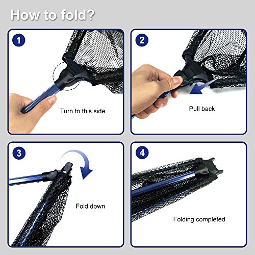 MelkTemn Collapsible Fishing Net, Fish Net Foldable Telescopic Pole Handle(16.5-38.6in) Durable Nylon Mesh Safe Fish Catching Landing nets for Fishing (Hoop is 15.7 x 15.1 x 9.1 in Depth)