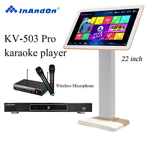 2020 New Type InAndon KV-503 Pro Karaoke Player,With Wireless Mic,22” Capacitive Touch Screen Free Cloud download function,4K output (8T, White Touch Screen)