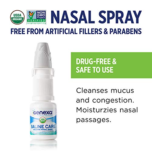 Genexa Saline Care - 0.5 FL OZ (15 mL) | Certified Organic & Non-GMO Nasal Saline Spray | Free of Parabens & Chemicals