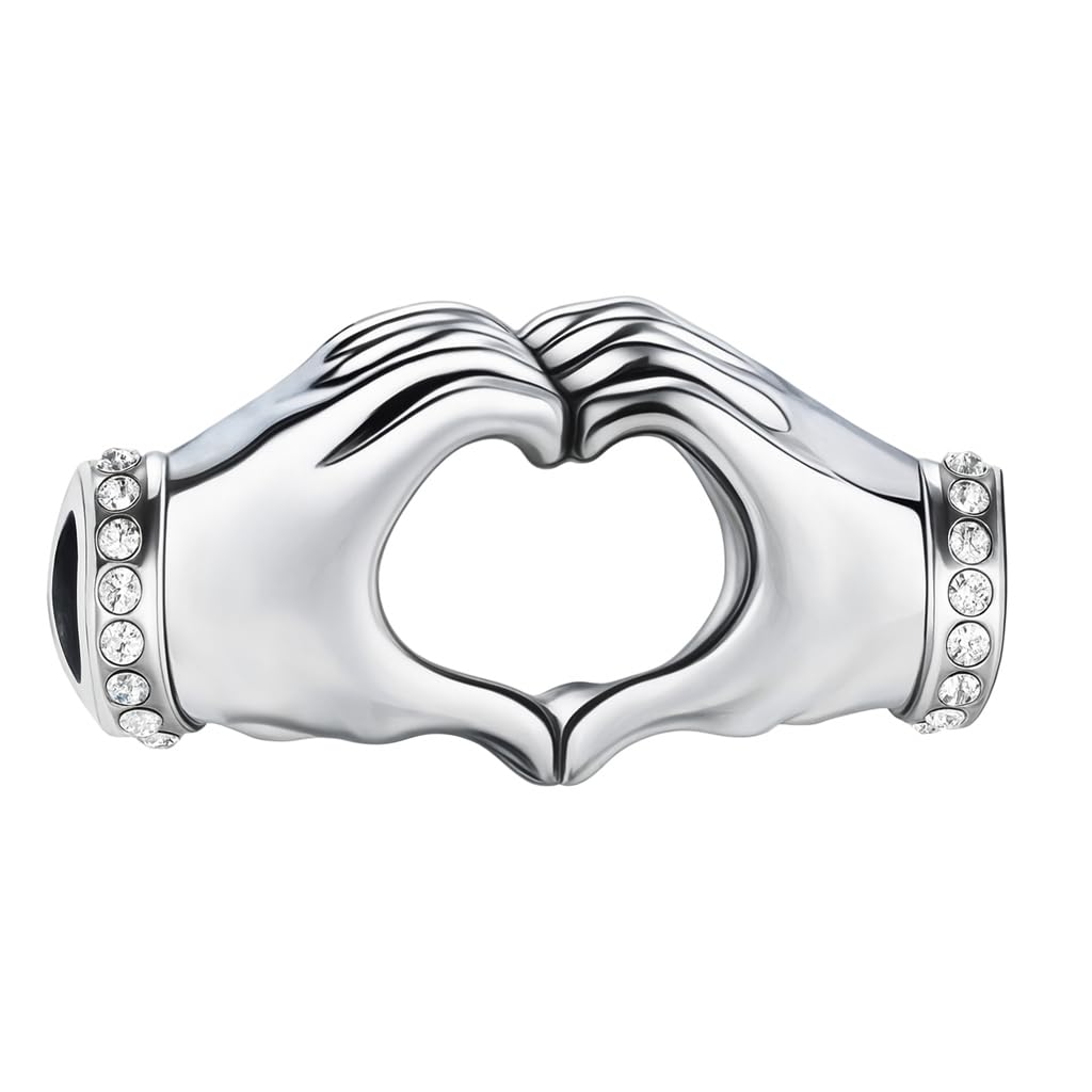 I Love You Heart in Hands Charm Bead Clear Crystal Cuffs for Pandora Moments Bracelets 925 Sterling Silver Her Girls Women - Happy Birthday Gift Box
